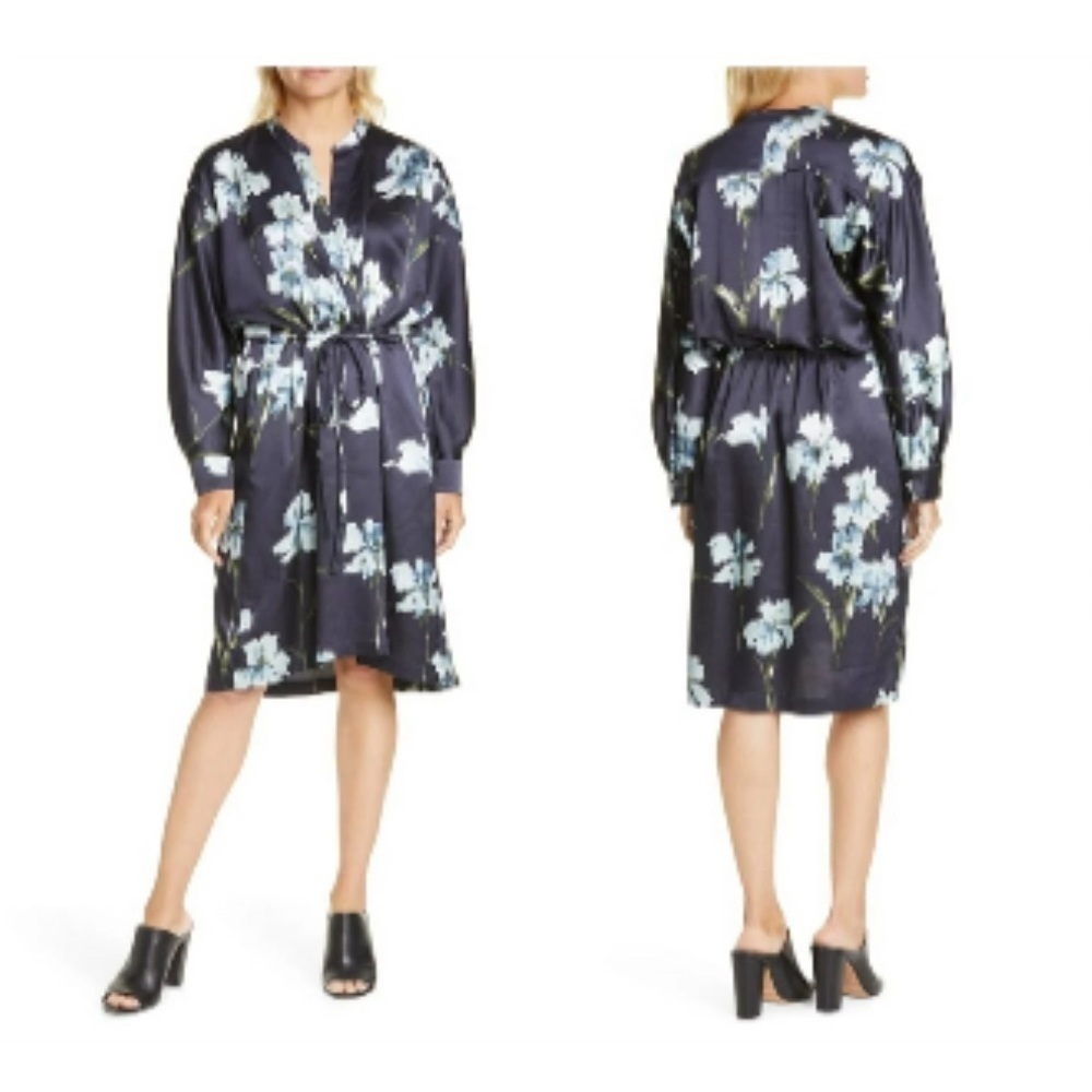 Vince Women’s Faux Wrap Dress XS Iris Print Long Sleeve